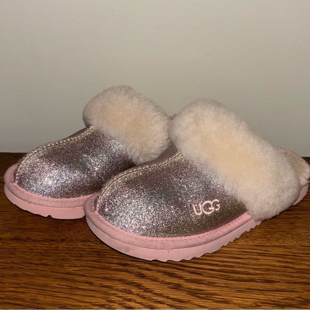 Kids UGG Cozy II Glitter Water Resistant Genuine Shearling Trim Slipper